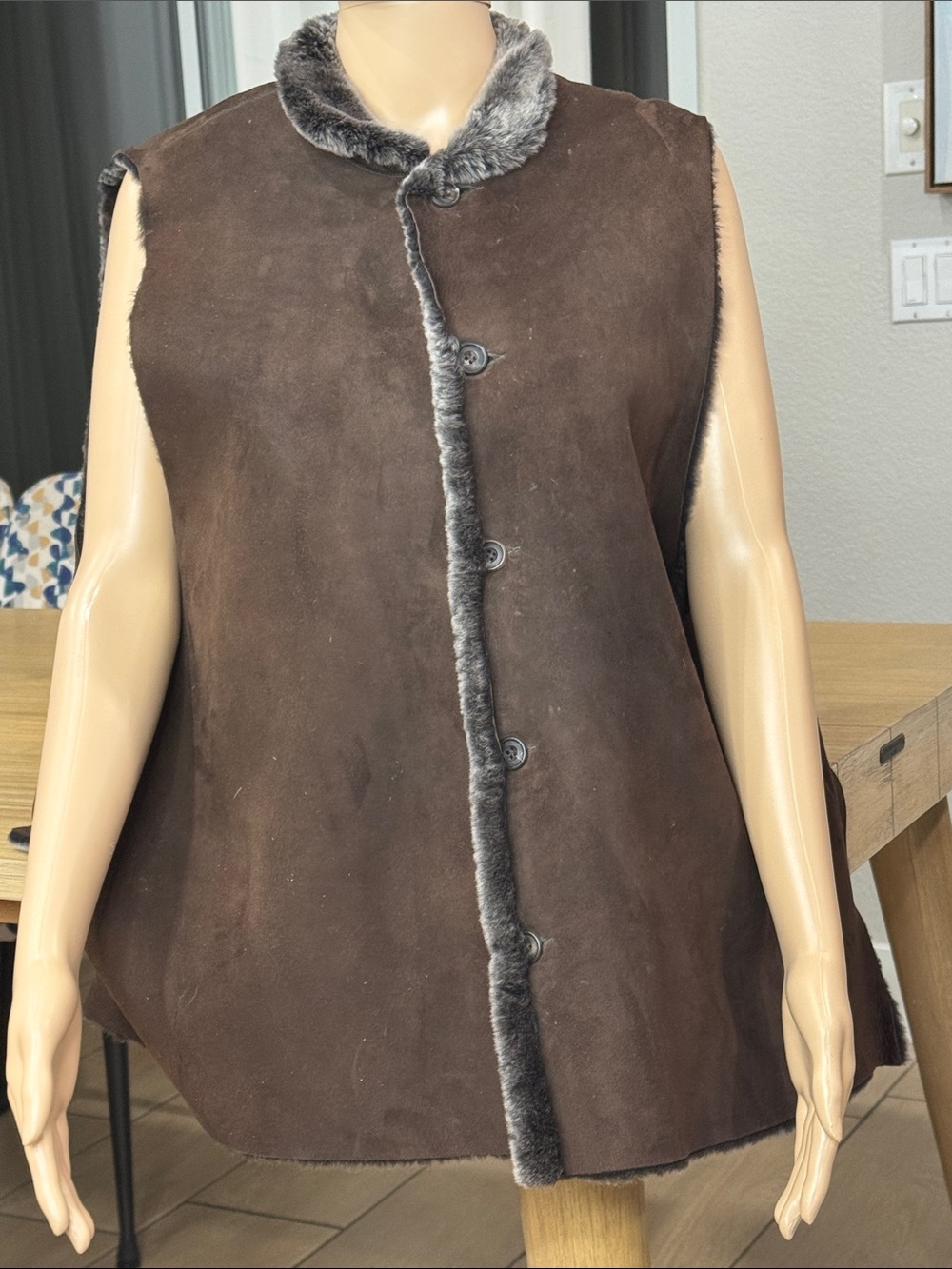 Eskandar Size 1 Reversible Shearling Leather Vest Brown Made England